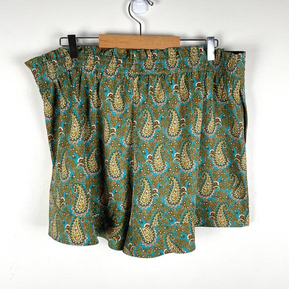 DR2 Green Paisley Boho Tie Waist Casual Shorts with Pockets Womens XXL Plus - Picture 4 of 7